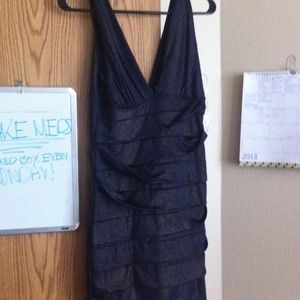 Out on the town navy blue, gold sparkles dress