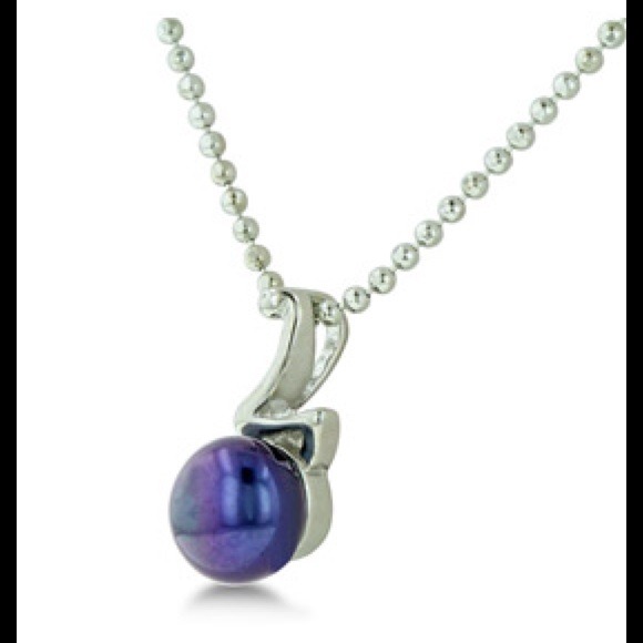 5 purple pearl necklaces on silver chain