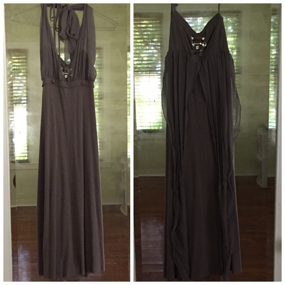 GIFTED...Jeweled Strapless Dress Silk Halter Tie - Picture 3 of 4