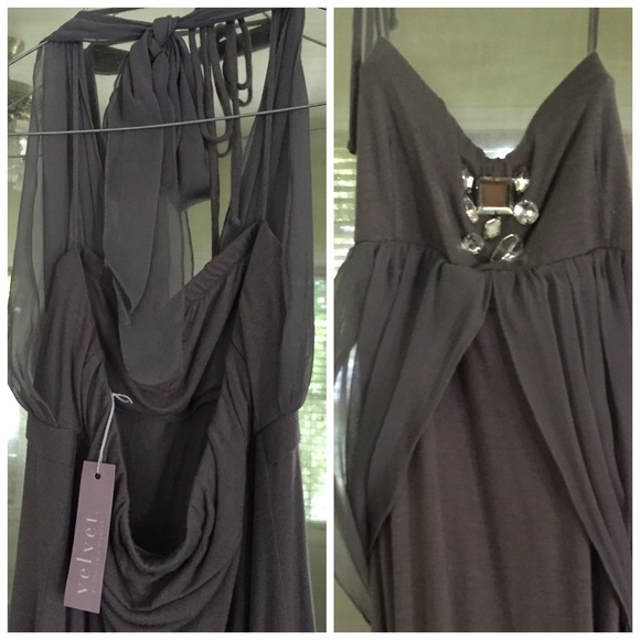 GIFTED...Jeweled Strapless Dress Silk Halter Tie - Picture 4 of 4