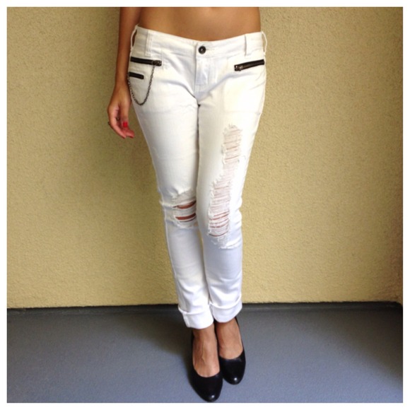Anchor Blue Denim - Destroyed White Denim Jeans