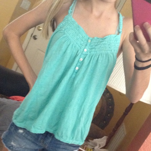 Light blue halter top w/ buttons - Picture 1 of 4