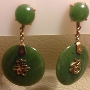 14k Solid Gold Estate Imperial Jade Earrings