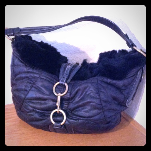 **REDUCED** Black Quilt and Rabbit Fur Coach Purse
