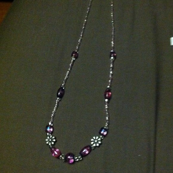 Necklace with pink beads and flowers