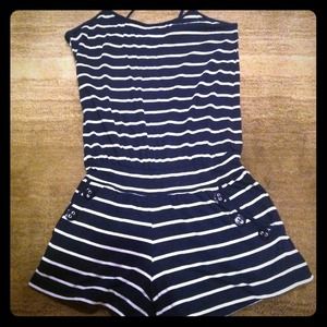 Navy/white striped cross back romper !!
