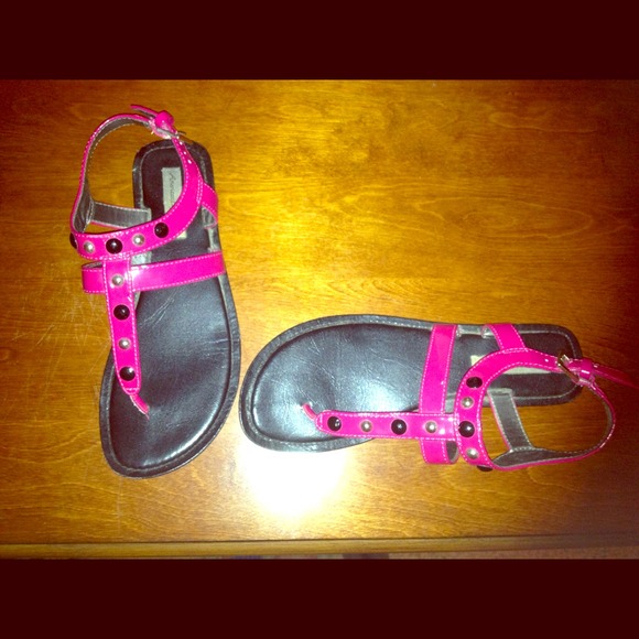 Sold! Hot pink sandals with silver and black studs