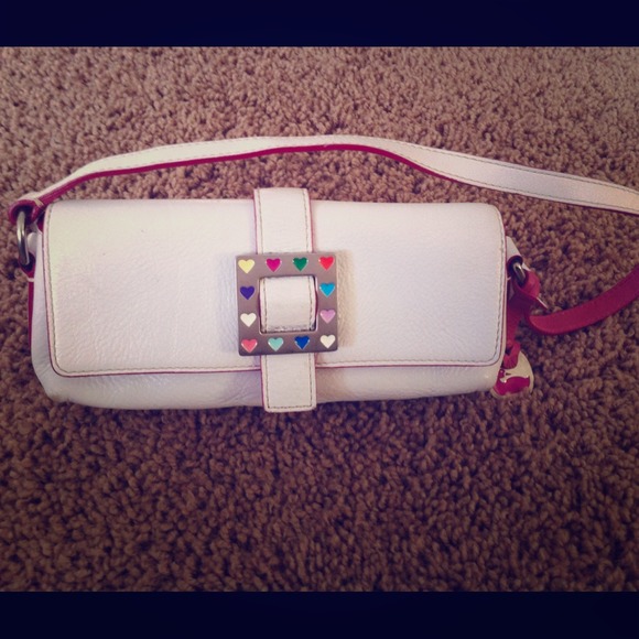 Dooney and Bourke White Square Hearts Baguette - Picture 1 of 4