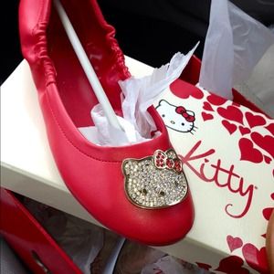 Used once hello kitty red flat shoes