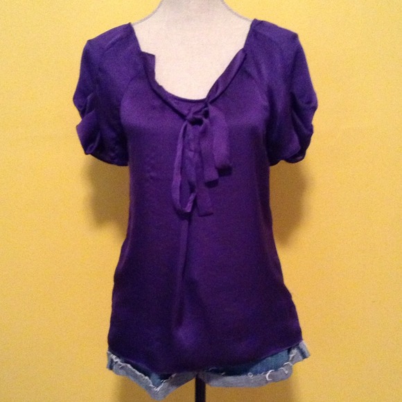 GAP Purple Satin Top with Neck Tie