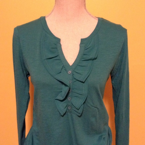 LOFT Ruffle Long Sleeve Tee - Picture 2 of 2