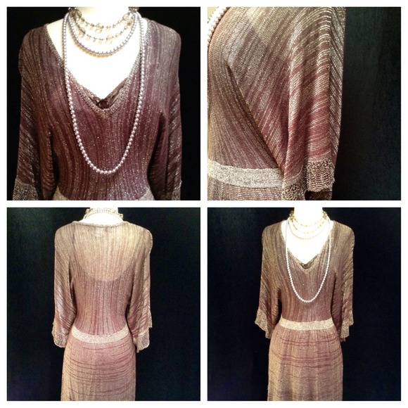 Vintage knitted brown and silver dress