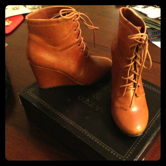 Deena & Ozzy Boots - ON HOLD ***deena & Ozzy cognac wedge booties