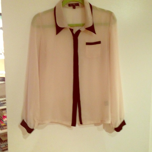 Beige see through blouse with black piping