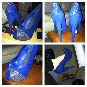 Blue suede heels