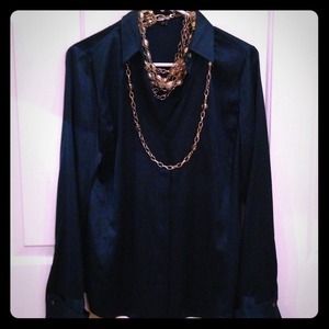Ann Taylor  deep blue-green satin blouse. Lovely!