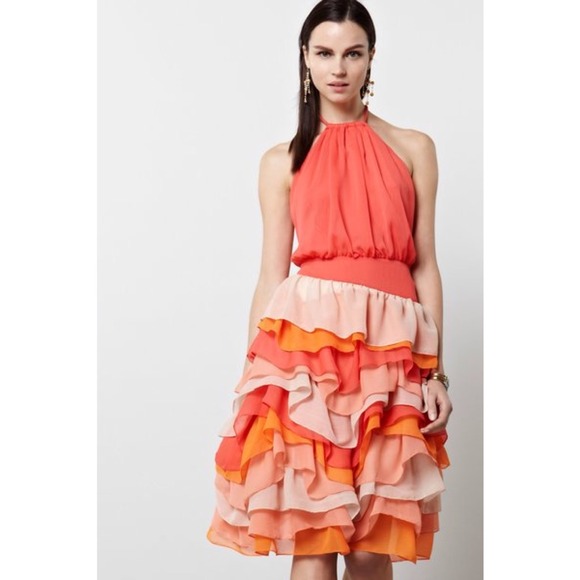 Anthro Pink "Lilian" Ruffle Halter Dress