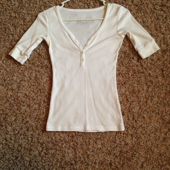 Size small quarter sleeve button up white shirt