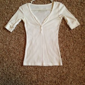 Size small quarter sleeve button up white shirt