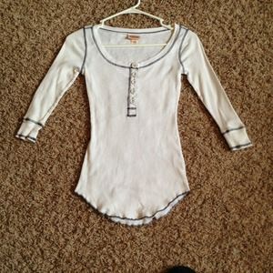White  blue button up quarter sleeve shirt x Small
