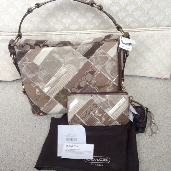 SOLD!!!Authentic coach Khaki/brown patchwork Carly