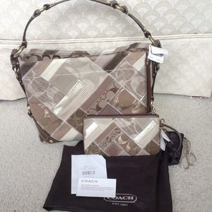 SOLD!!!Authentic coach Khaki/brown patchwork Carly