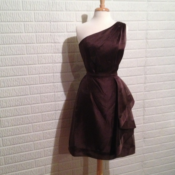 **SOLD**One shoulder espresso brown cocktail dress
