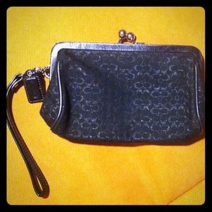 COACH Glitter! Black wristlet with snap clasp