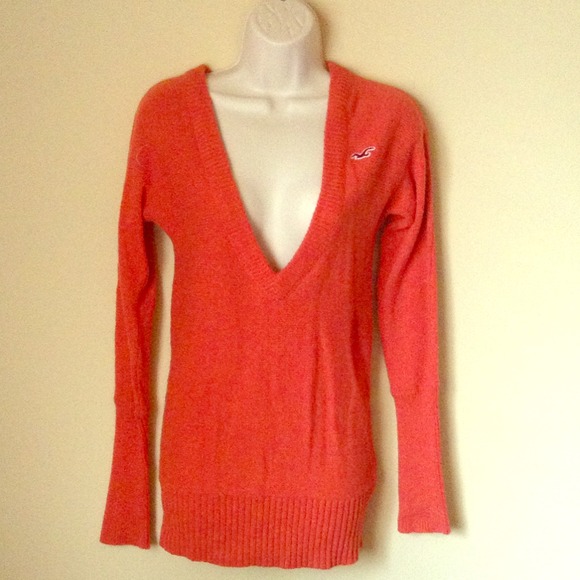 Orange deep V-neck Hollister sweater