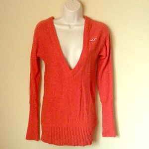 Orange deep V-neck Hollister sweater
