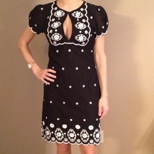 Bebe Black Dress with White Embroidery