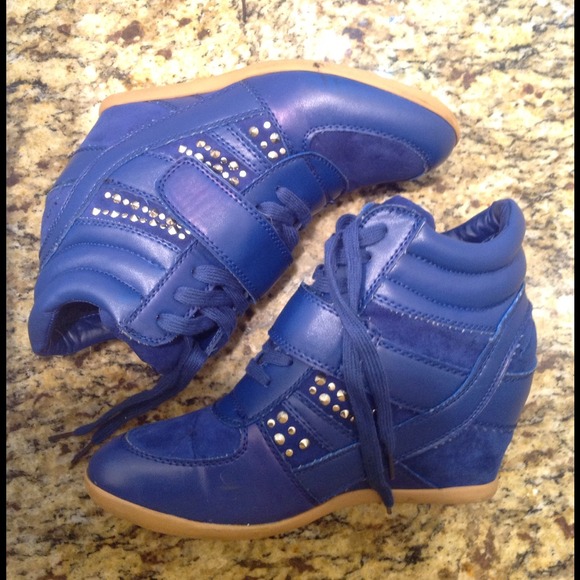 Colbolt blue studded sneaker wedges