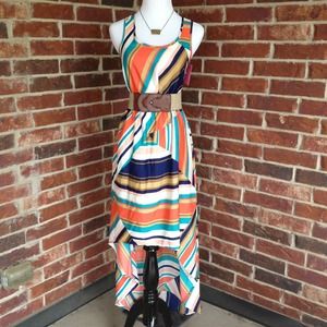 New modern and colorful hi-lo maxi dress.
