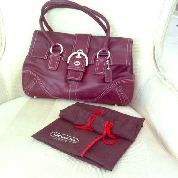 Authentic Maroon Coach handbag w/ silver hardware. - Picture 1 of 3
