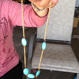 Real turquoise and faux gold chain necklace