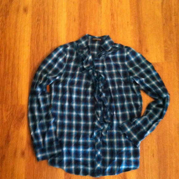 Express ruffle plaid button down top/SOLD