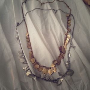 Aldo gold and silver leaf dangle long necklaces