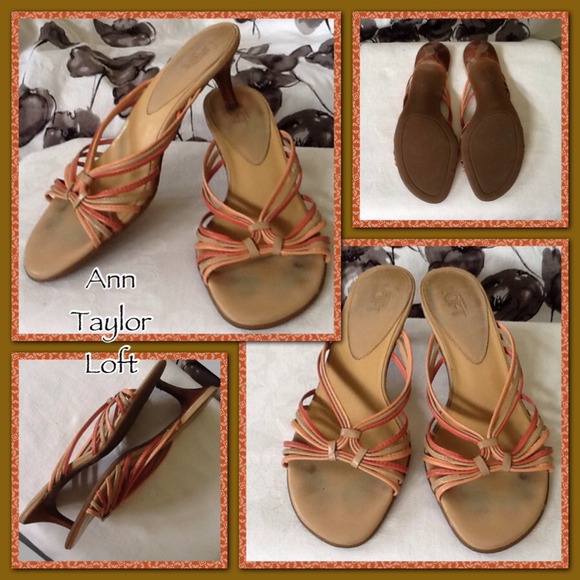 Anne Taylor Loft coral tricolor sandals.