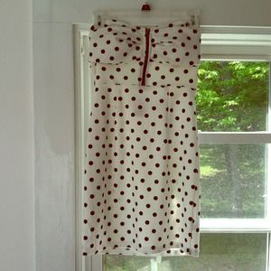 White with black polka dot strapless dress