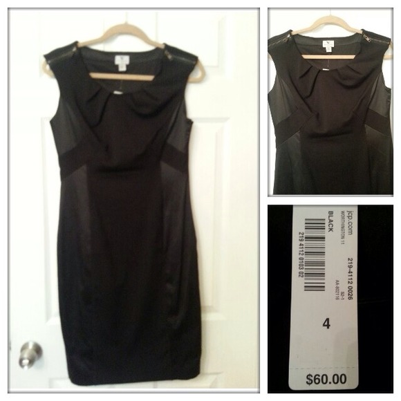 Black Sheath dress with satin and zipper details