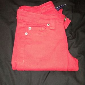 Red skinny jeans
