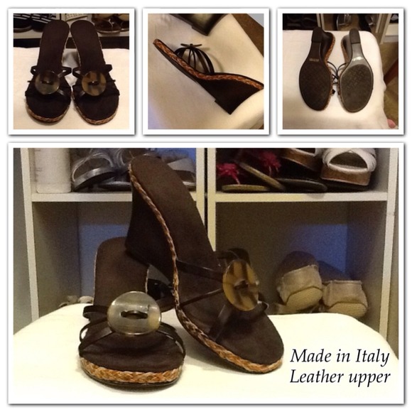 Brown wedge sandals, made in Italy.