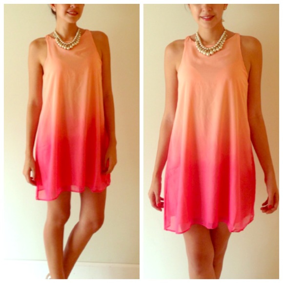SOLDinBUNDLE Coral to Strawberry Pink Dress Small