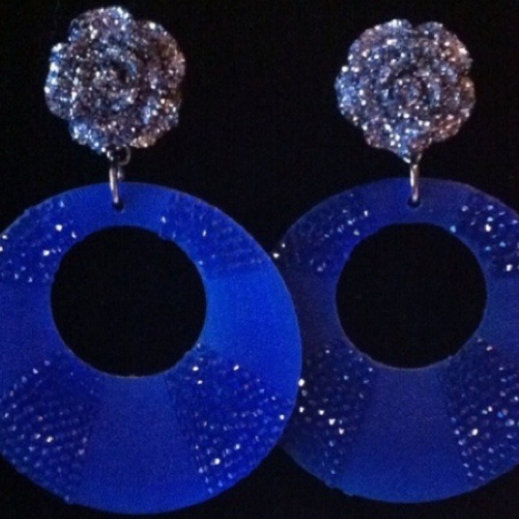 Glitter Rose studs with Blue Hoop