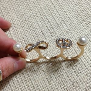 Pearly Peace Infinity Triple Finger Ring