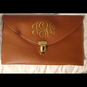 Monogram brown leather clutch - JGN gold embroider