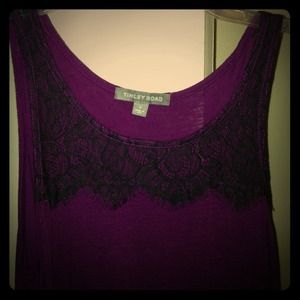 Deep purple tank with sheer lace inset