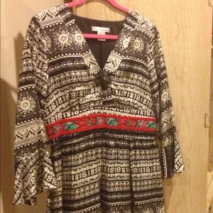 100% silk dress, oriental design with fringes