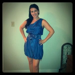 Royal blue party dress with belt