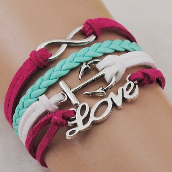 Silver Infinity Anchor Love Leather bracelet